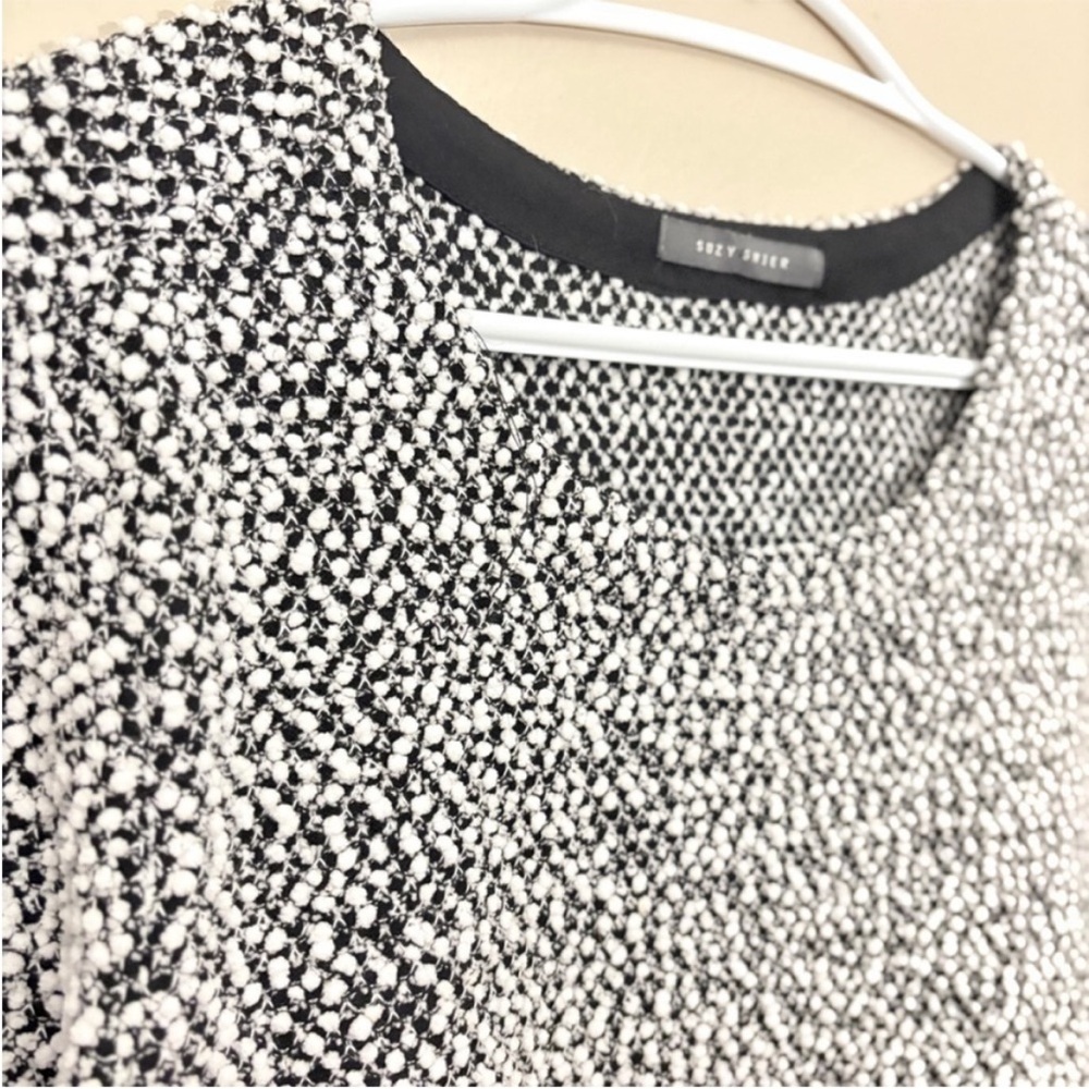 Suzy Black & White Popcorn Knit Sweater Asymmetrical Blouse Trim – Size XL EUC - Picture 5 of 14